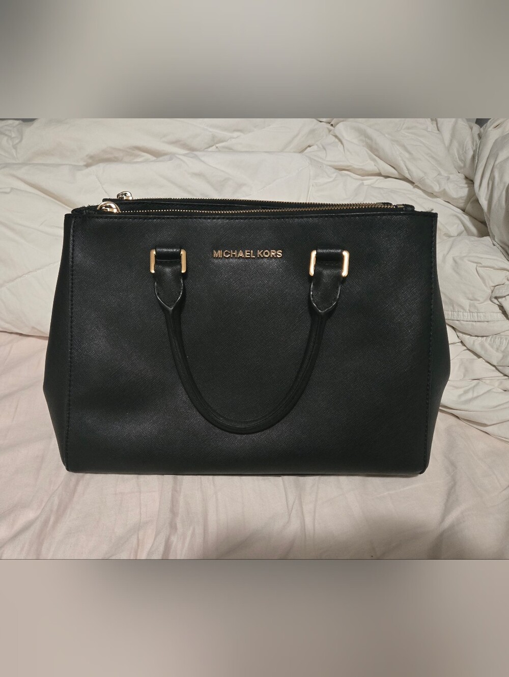 Michael Kors Black Saffiano Satchel with Gold Hardware